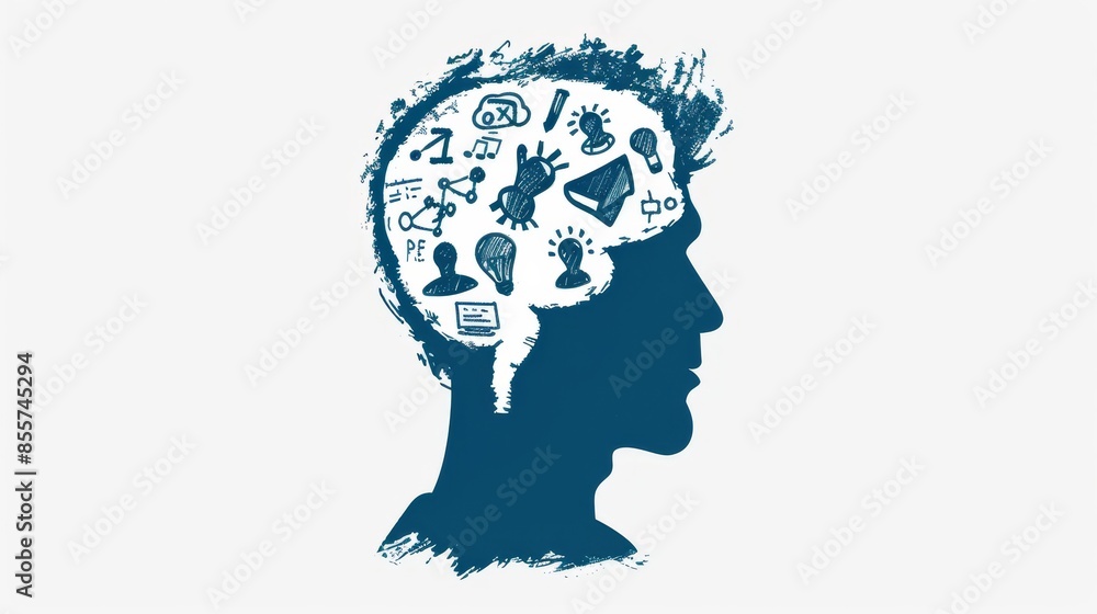 Concept of Artificial Intelligence with Gears on Human head. Networks Design Concep with Icons on background Concept of Artificial Intelligence with Gears on Human head. Networks Design Concep with Icons on background