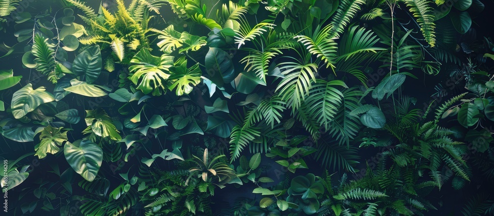 custom made wallpaper toronto digitalGreen plants on the wall in the interior of the room. Vertical green garden in a room with a sitting bird on the foliage. with copy space image. Place for adding text or design