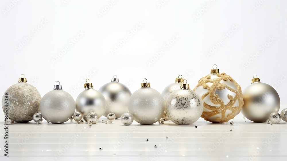 Elegant Christmas Baubles in Gold, and White on a White Background, Showcasing Festive Holiday Spirit. Generative AI Elegant Christmas Baubles in Gold, and White on a White Background, Showcasing Festive Holiday Spirit. Generative AI