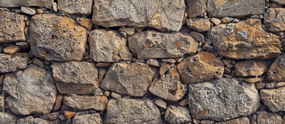 An ancient old rough drystone wall. Background photo. Texture pattern. with copy space image. Place for adding text or design