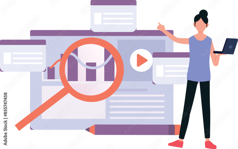 The girl is pointing to the search graph. The girl is pointing to the search graph.