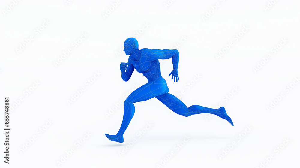 Fototapeta premium 3D rendering of a blue humanoid figure in a running pose against a white background.