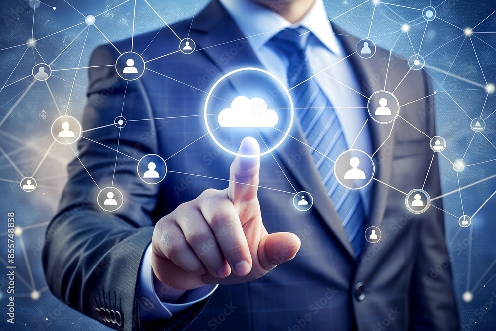 saas software as a service concept with hand press saas software as a service concept with hand press