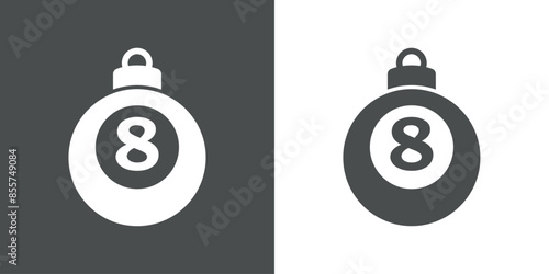 Tiempo de Navidad. Logo con silueta de bola de navidad con pelota número 8 de billar
