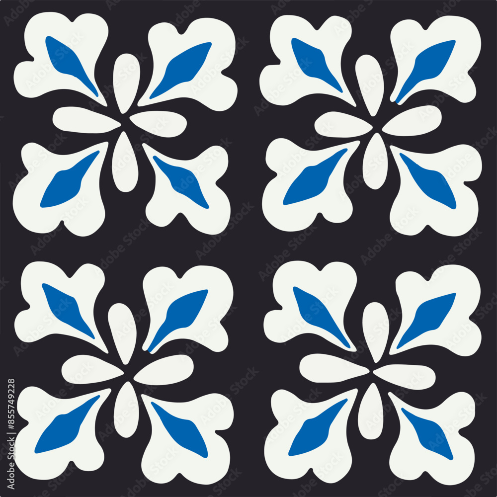 Fototapeta premium Elegant illustrations of blue and white flowers on a dark background, perfect for spring and summer themes. Ideal for Easter, Mother's Day, and other seasonal celebrations. Great for art, decor, and c
