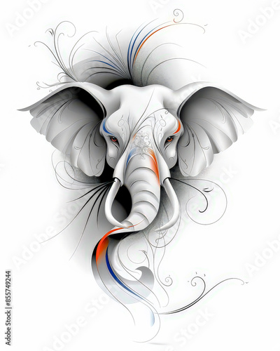 Neo-Surrealist Abstract Art: Intricately Designed Elephant Portrait with Vibrant Color Accents, Combining Natural Grace with Modern Artistic Expression for a Unique Visual Experience Wallpaper Digital