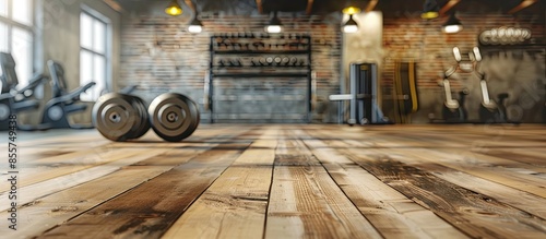 fitness gym and wooden tabl...