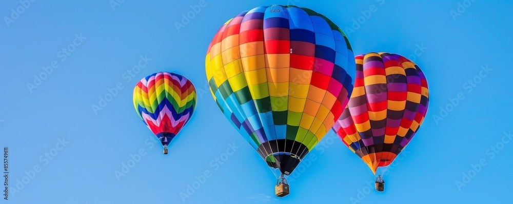 Fototapeta premium Colorful hot air balloons flying in a clear blue sky