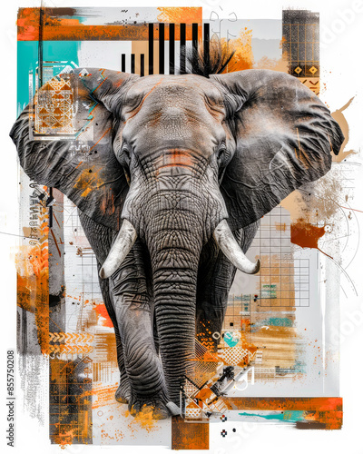 Neo-Surrealist Abstract Art: Intricately Designed Elephant Portrait with Vibrant Color Accents, Combining Natural Grace with Modern Artistic Expression for a Unique Visual Experience Wallpaper Digital