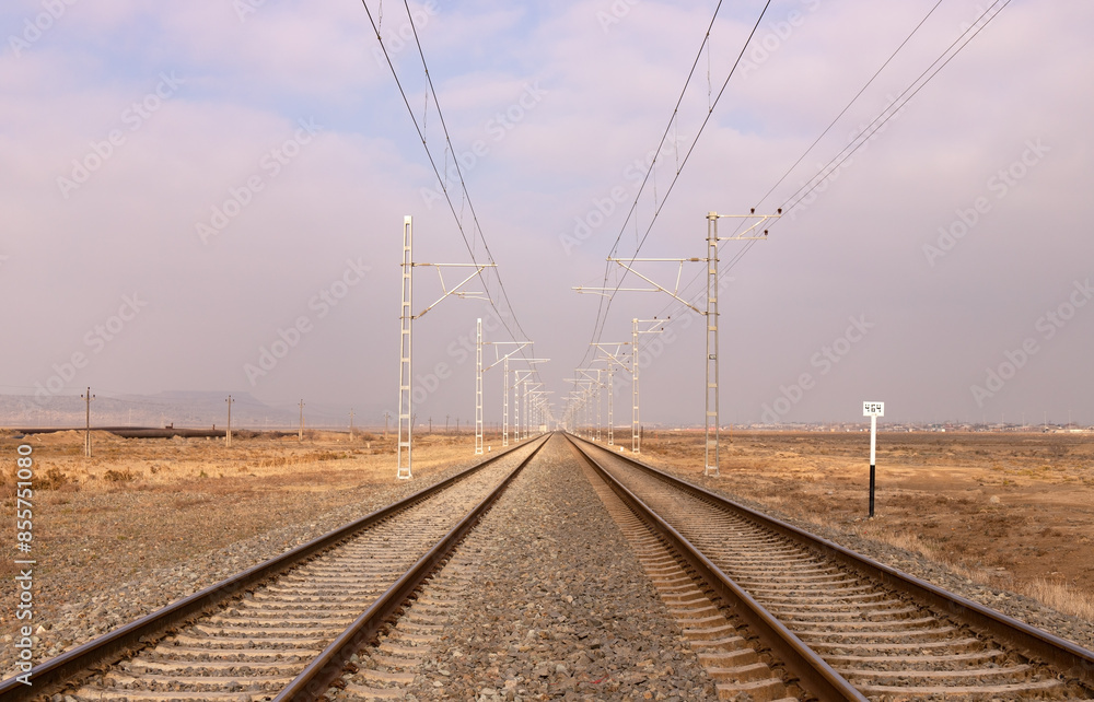 Railroad tracks stretching into the distance. Railroad tracks stretching into the distance.