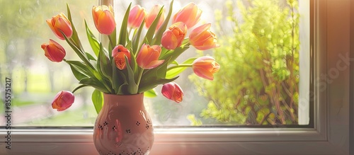 Vase with beautiful tulips ...