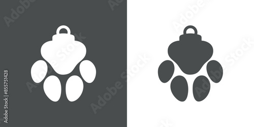Tiempo de Navidad. Logo con silueta de zarpa de perro o gato para colgar como bola de navidad para tarjetas y felicitaciones