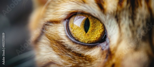 Yellow eye of a domestic cat, close-up. with copy space image. Place for adding text or design photo