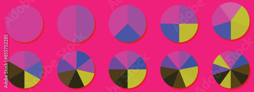 set of colored pie charts for 1,2,3,4,5,6,7,8,9,10 steps or sections to illustrate a business plan, infographic, reporting.eps 10.vectors