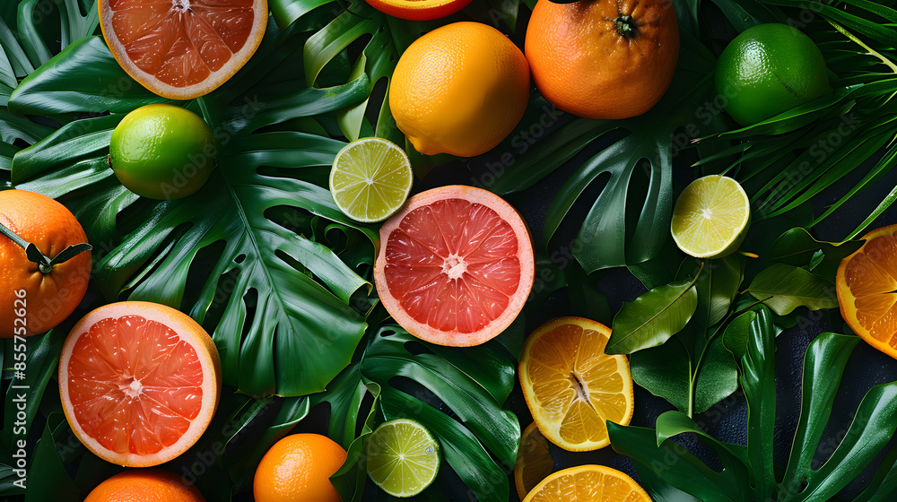 A close up of a bunch of oranges and grapefruit on a green background A close up of a bunch of oranges and grapefruit on a green background