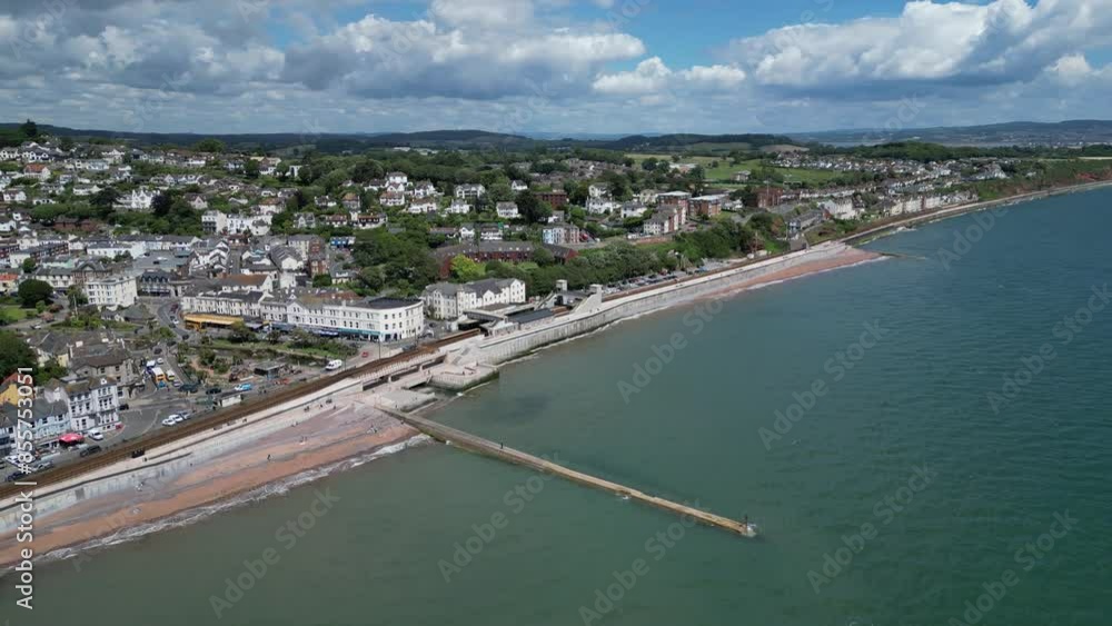 Dawlish, South Devon, England: DRONE VIEWS: Dawlish town quay and seafront. Dawlish is a popular English holiday destination and is well known for its resident population of black swans (Clip 7). Dawlish, South Devon, England: DRONE VIEWS: Dawlish town quay and seafront. Dawlish is a popular English holiday destination and is well known for its resident population of black swans (Clip 7).
