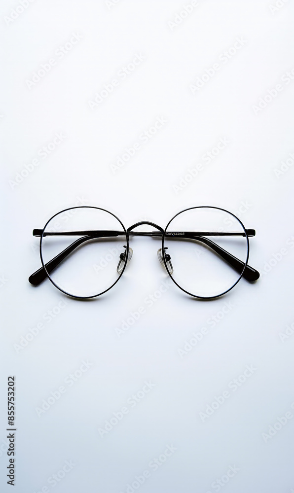 Stylish metal frame eyewear glasses on a clean white backdrop, Modern and elegant design Stylish metal frame eyewear glasses on a clean white backdrop, Modern and elegant design