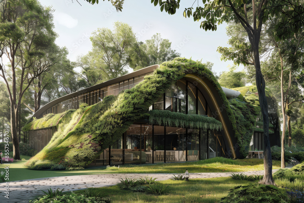 Green Eco-friendly House Design Surrounded by Nature Green Eco-friendly House Design Surrounded by Nature