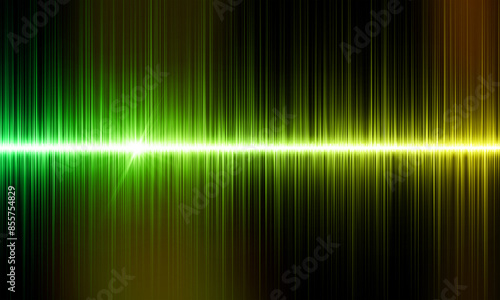 Sound wave illustration on dark background. Green and yellow digital sound wave background, technology and earthquake wave concept, music industry design