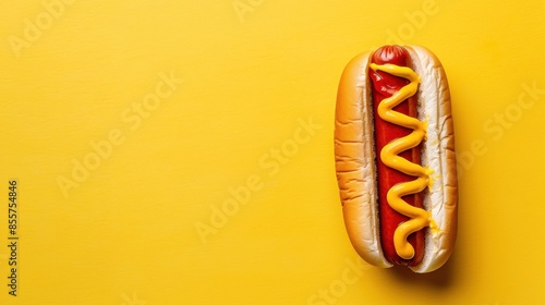 Classic Hot Dog on Yellow Background