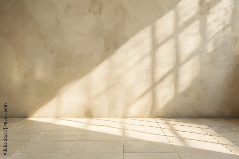 3D rendering of an empty room with beige wall and floor background for product displays or branding mockups in the style of minimalism 3D rendering of an empty room with beige wall and floor background for product displays or branding mockups in the style of minimalism