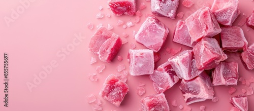 Top view of frozen pork mea...