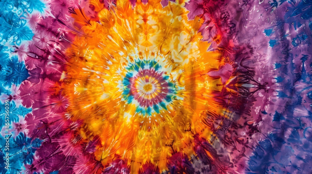 Vibrant and Energetic Multicolor Spiral Burst Tie-Dye Pattern with Radiant Hues. Vibrant and Energetic Multicolor Spiral Burst Tie-Dye Pattern with Radiant Hues.