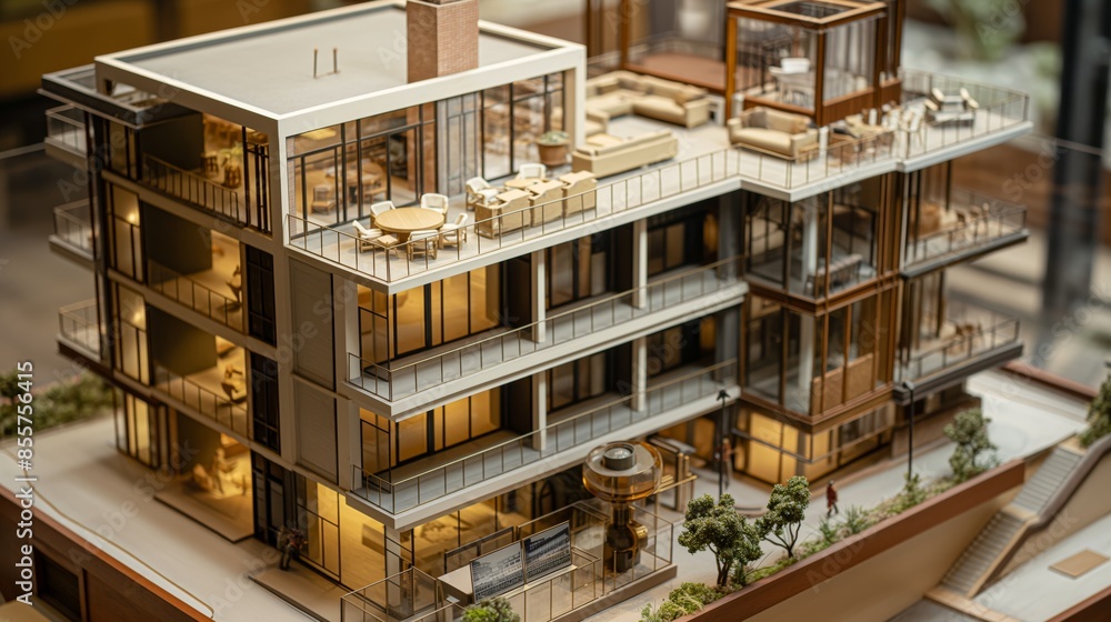 Detailed cross-section model of a modern multi-story residential ...