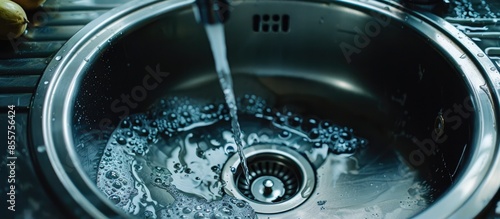 Cleaning kitchen sink close...