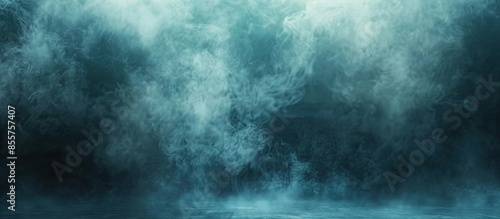 Floor covered in smoke or fog swirling upwards. Dramatic smoke or fog effect for spooky Halloween background. Copy space image. Place for adding text or design