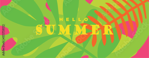 Creative concept of summer bright cards set with abstract tropical leaves. Modern art minimalist style design templates for celebration, ads, branding, banner, cover, label, poster, sales