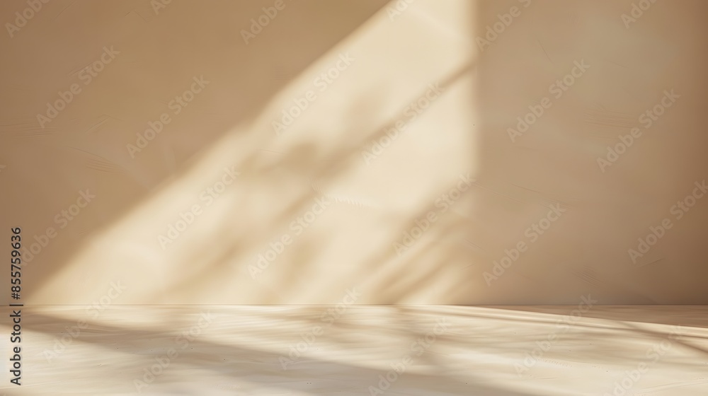 Obraz premium 3D rendering of an empty room with beige wall and floor background for product displays or branding mockups in the style of minimalism 