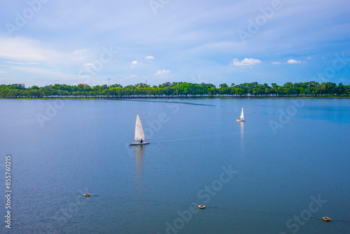 Recreational water sports, sailboats on the lake photo