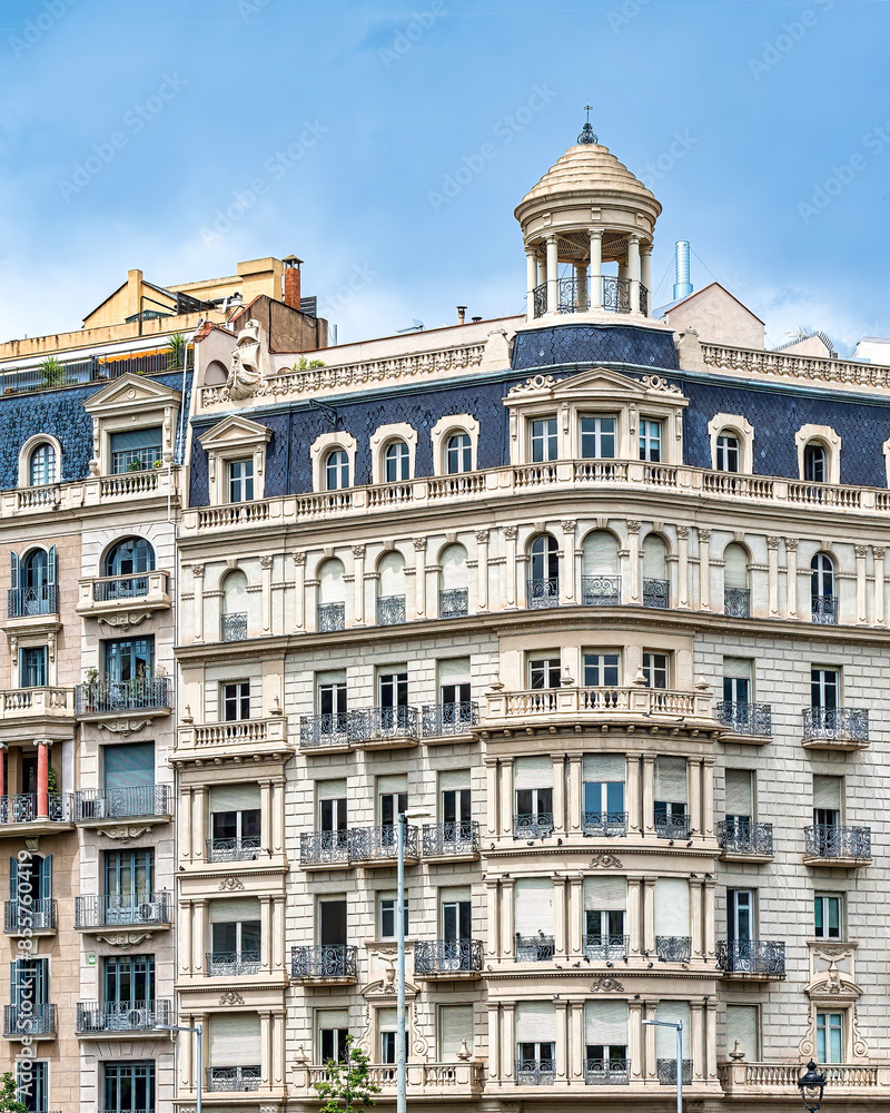 Old architecture building in Barcelona, Spain. Plaza Francesc Macia Old architecture building in Barcelona, Spain. Plaza Francesc Macia