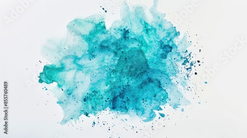 Watercolor stain on a white background, cyan color