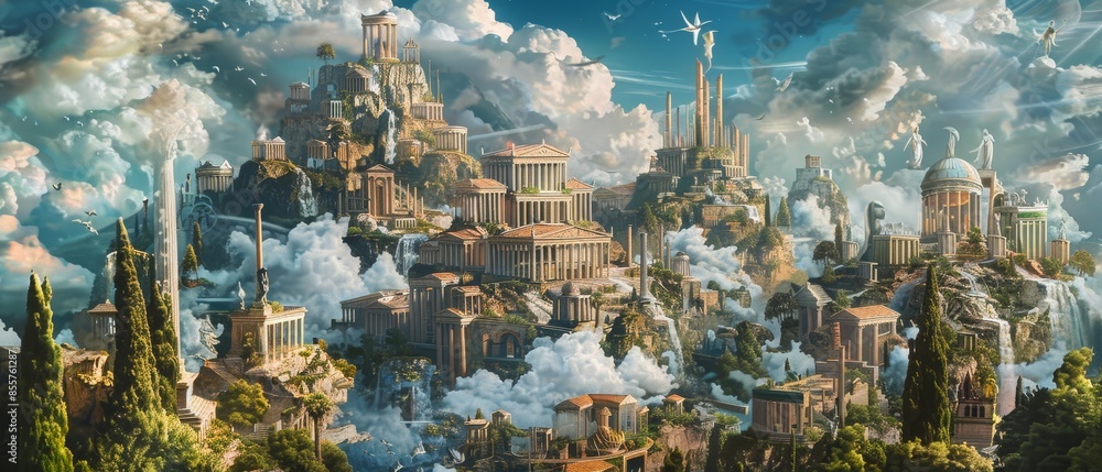 Visionary Kingdoms Amongst the Clouds: A Fantasy Landscape of Grand Architecture and Cascading Waterfalls Visionary Kingdoms Amongst the Clouds: A Fantasy Landscape of Grand Architecture and Cascading Waterfalls