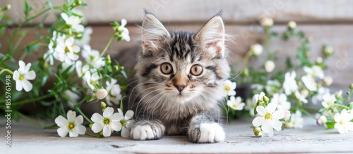 A cat  with flowers. with c...