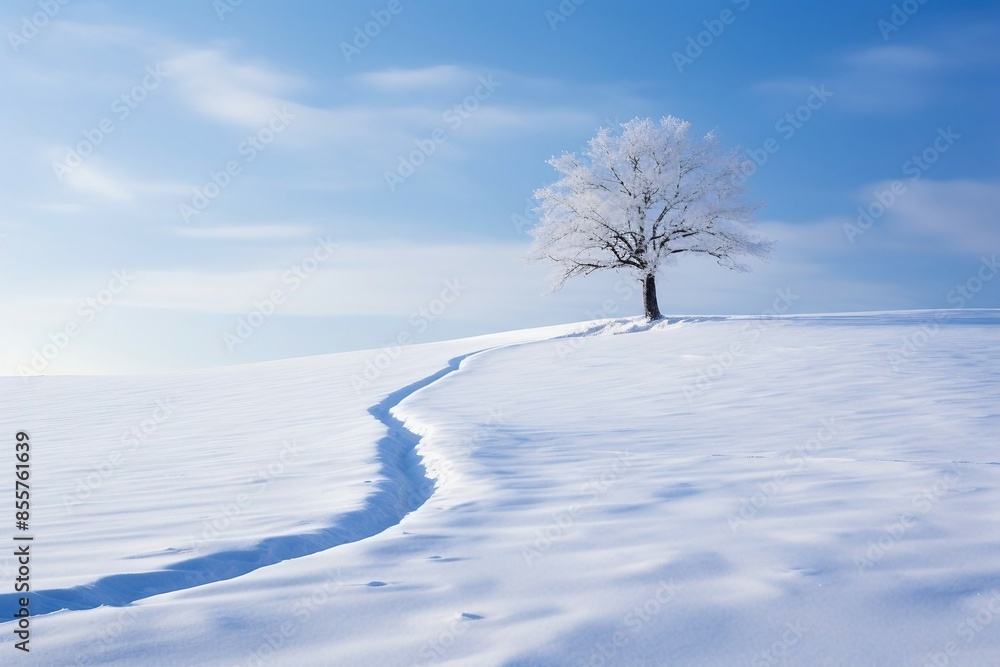 Pristine Snowy Terrain Stretching to the Horizon Beneath a Sunny Sky. Generative AI Pristine Snowy Terrain Stretching to the Horizon Beneath a Sunny Sky. Generative AI