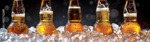 Beer bottles chilling in an icefilled bucket, evoking a sense of relaxation and enjoyment photo