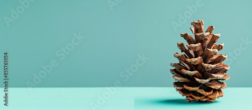 Front view of a pine cone isolated on studio pastel background. with copy space image. Place for adding text or design photo