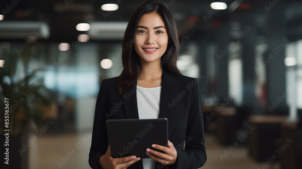 young beautiful asian business woman looking towards the camera, business woman using her laptop for data research young beautiful asian business woman looking towards the camera, business woman using her laptop for data research