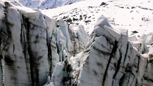Aerial take of argentière glacier in the french alps, nearby Chamonix