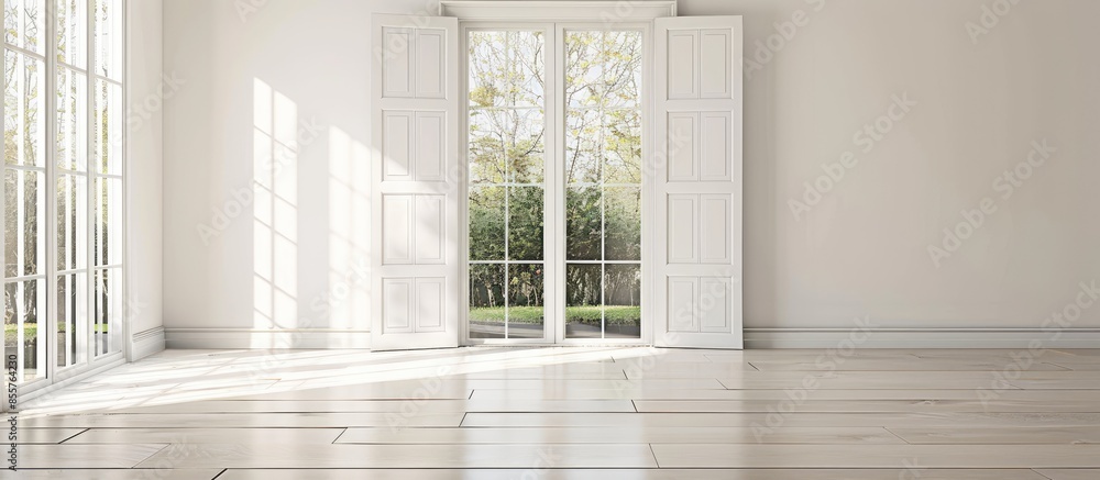 Fototapeta premium French doors in minimal modern home. with copy space image. Place for adding text or design