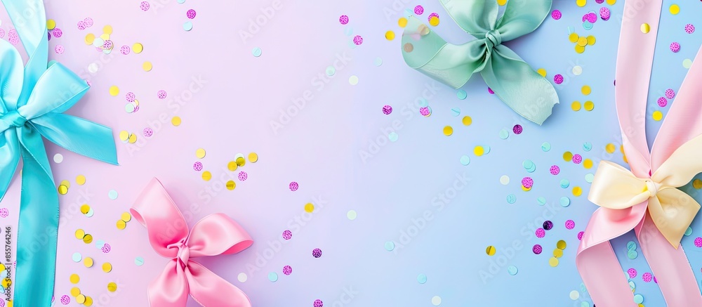 Colorful gift ribbons pastel background Christmas Design. with copy space image. Place for adding text or design Colorful gift ribbons pastel background Christmas Design. with copy space image. Place for adding text or design