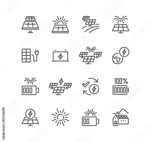 Wallpaper Mural Set of solar panel related icons, alternative electricity source, solar panel plant, renewable power supply system, sustainable energy, panel installation, roof panel and linear variety vectors.
 Torontodigital.ca