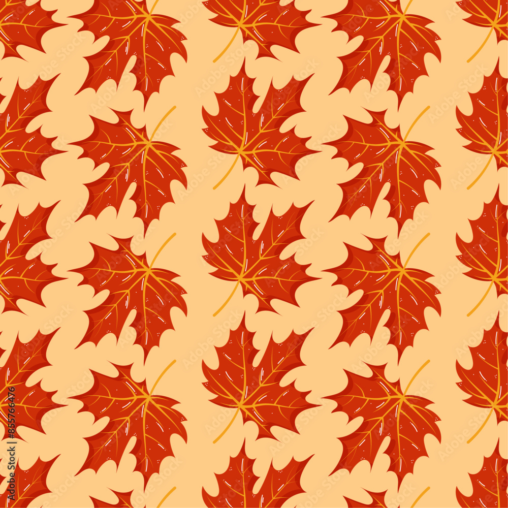 Autumn leaves seamless pattern vector in hand drawn style, red maple leaves Autumn leaves seamless pattern vector in hand drawn style, red maple leaves