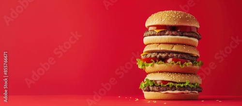 A very tall hamburger, over...