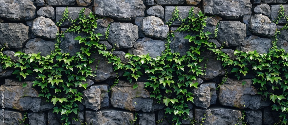 Stone wall with vegetation - texture . with copy space image. Place for adding text or design Stone wall with vegetation - texture . with copy space image. Place for adding text or design