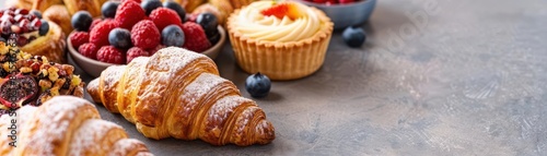 Wallpaper Mural A delicious assortment of pastries with croissants, tart, and fresh berries on a stone surface, perfect for breakfast or brunch. Torontodigital.ca