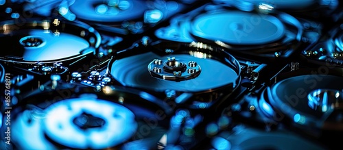 close-up of hard drives in ...